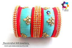 Green red Silk kundan bangles