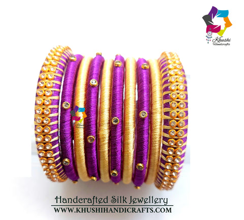 Purple Green Kundan Silk thread Designer Bangles