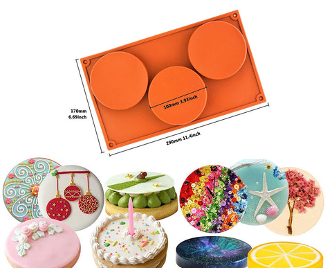 Large Round Disc Candy Silicone Mould 3-Cavity For cake, pie, custard, tart, resin coaster, large candy and soap Making