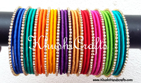 Rainbow Inspired Designer Multi Coloured Silk Bangles