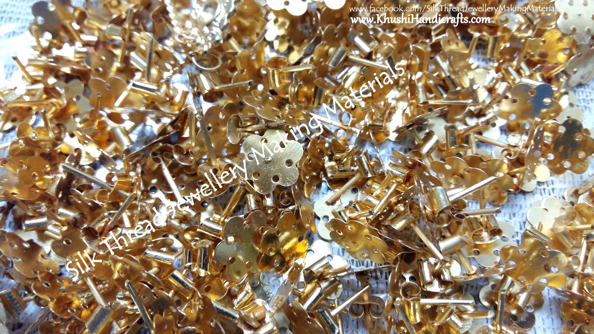 Flower Ear post / Flower Stud base Pack of 144 pairs in Gold-Bulk - Khushi Handmade Jewellery