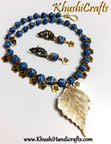 Blue designer Polymer beads amagamated with Metal charms Necklace set - Khushi Handmade Jewellery