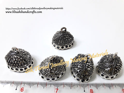 Jhumka Base -Antique Silver Pattern 3_1.Sold per Pair!