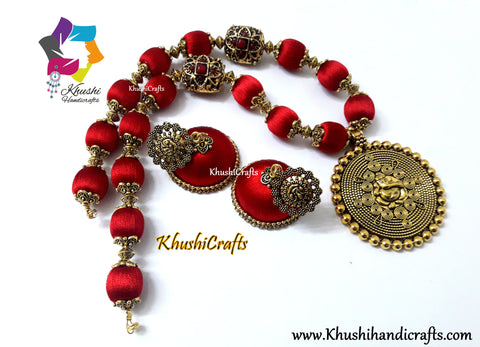 Silk Thread Jewelry in Red complimented with a Ganesha Pendant!