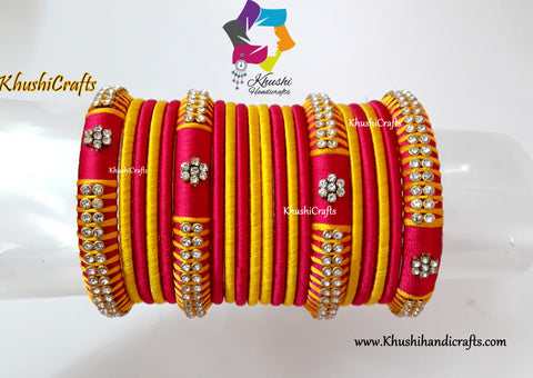 Handmade Pink and Yellow Silk Thread Bangles
