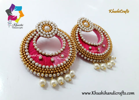 Shades of Pink Silk Thread Chandbali with Pearl work