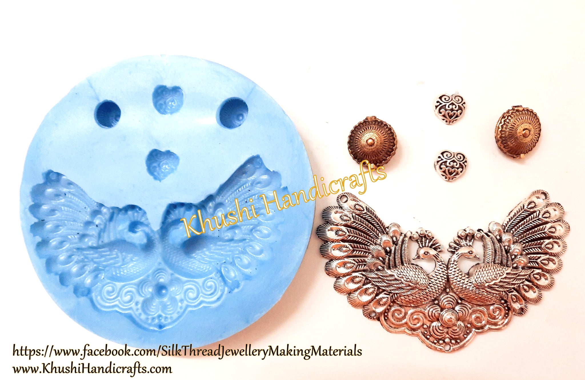 Antique  Peacock Pendant and designer beads Temple Mould Set