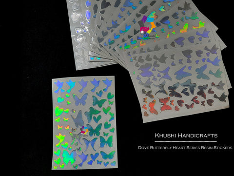 Holographic Resin Stickers- Dove Butterfly Heart series