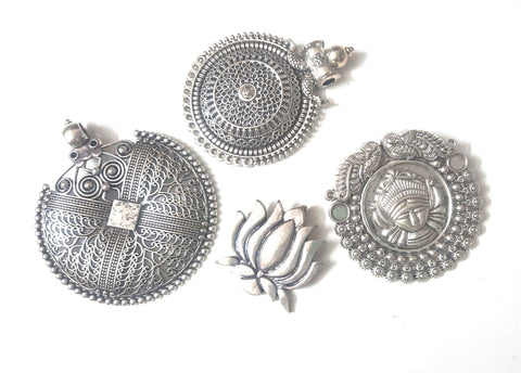 Antique Silver Pendants Combo 6 for Jewellery Making