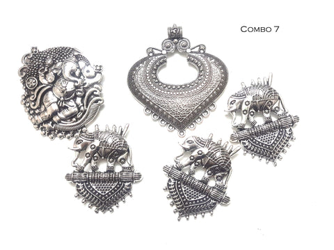Antique Silver Pendants Combo 7 for Jewellery Making