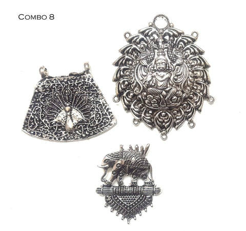 Antique Silver Pendants Combo 8 for Jewellery Making