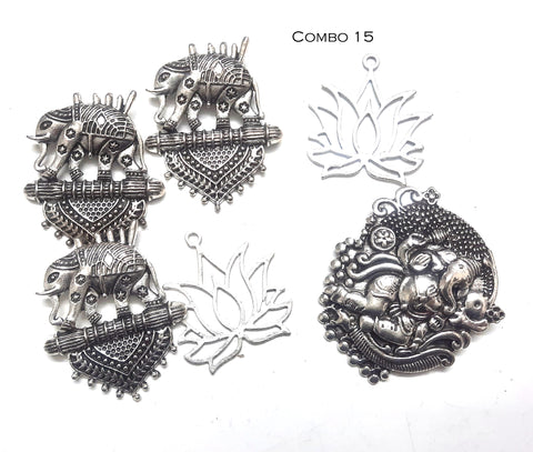 Antique Silver Pendants Combo 15 for Jewellery Making