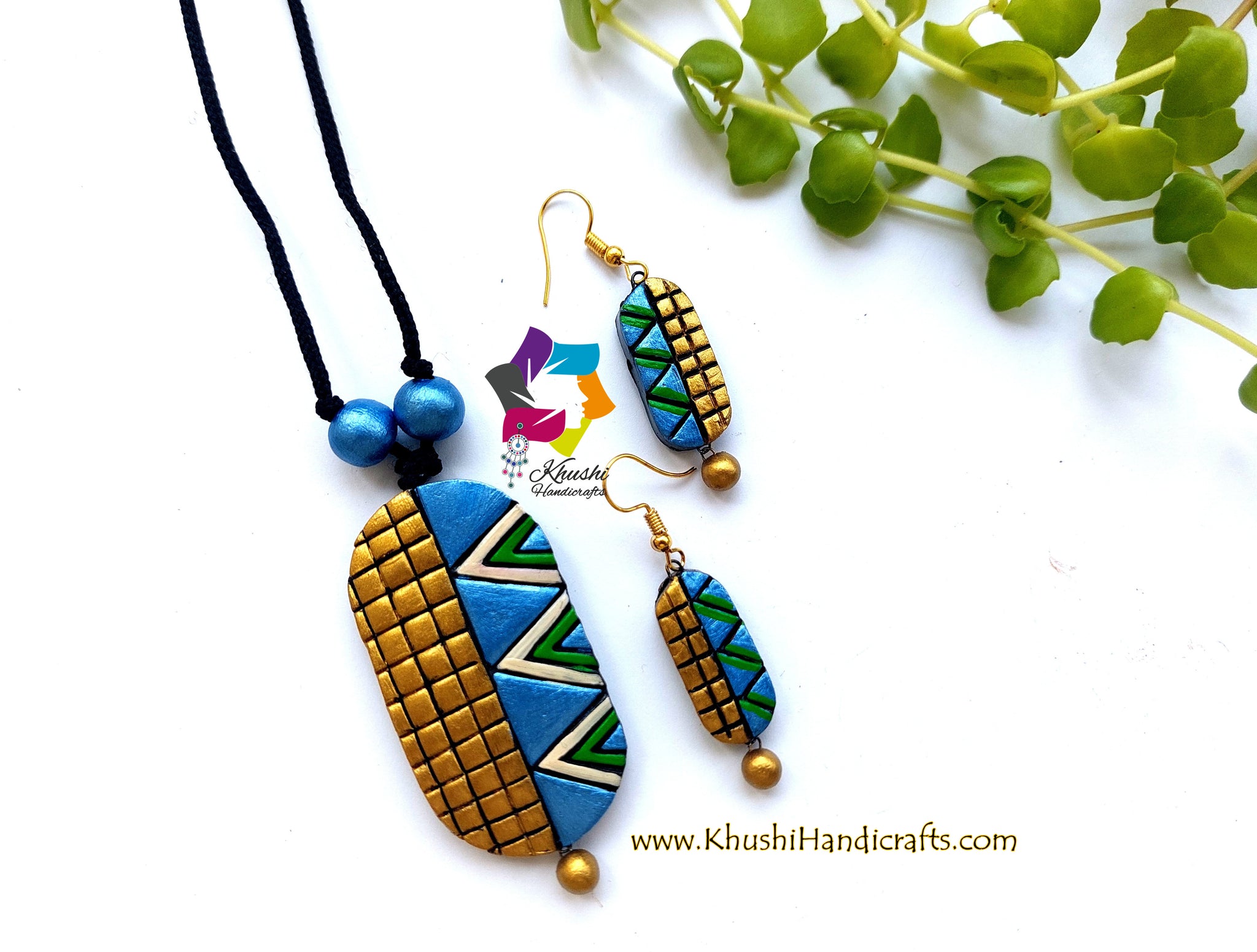 Blue gold terracotta jewelry set