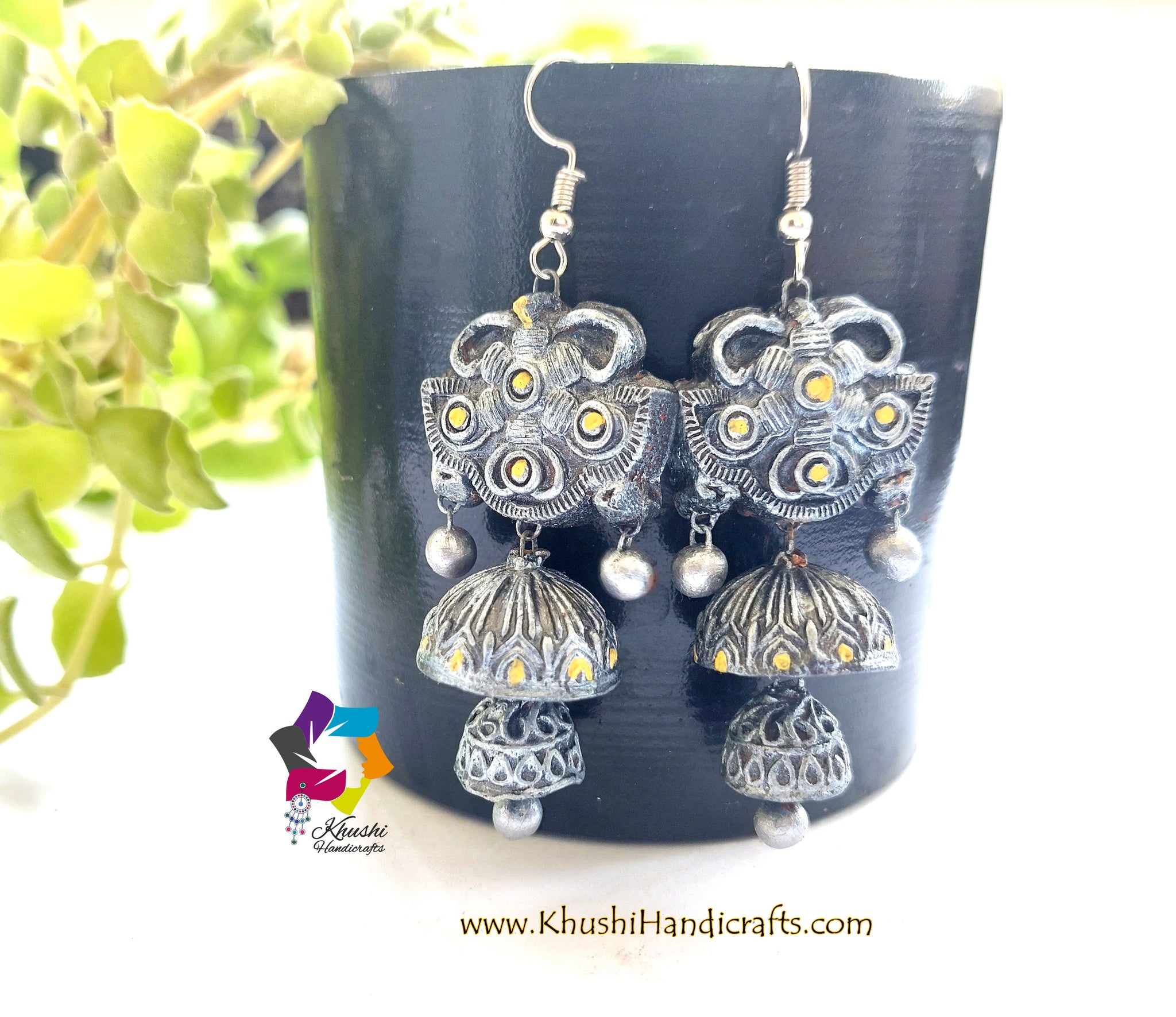 Black Silver Terracotta jhumkas