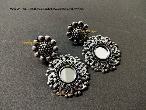 German Silver Oxidised Mirror earrings Pattern 1