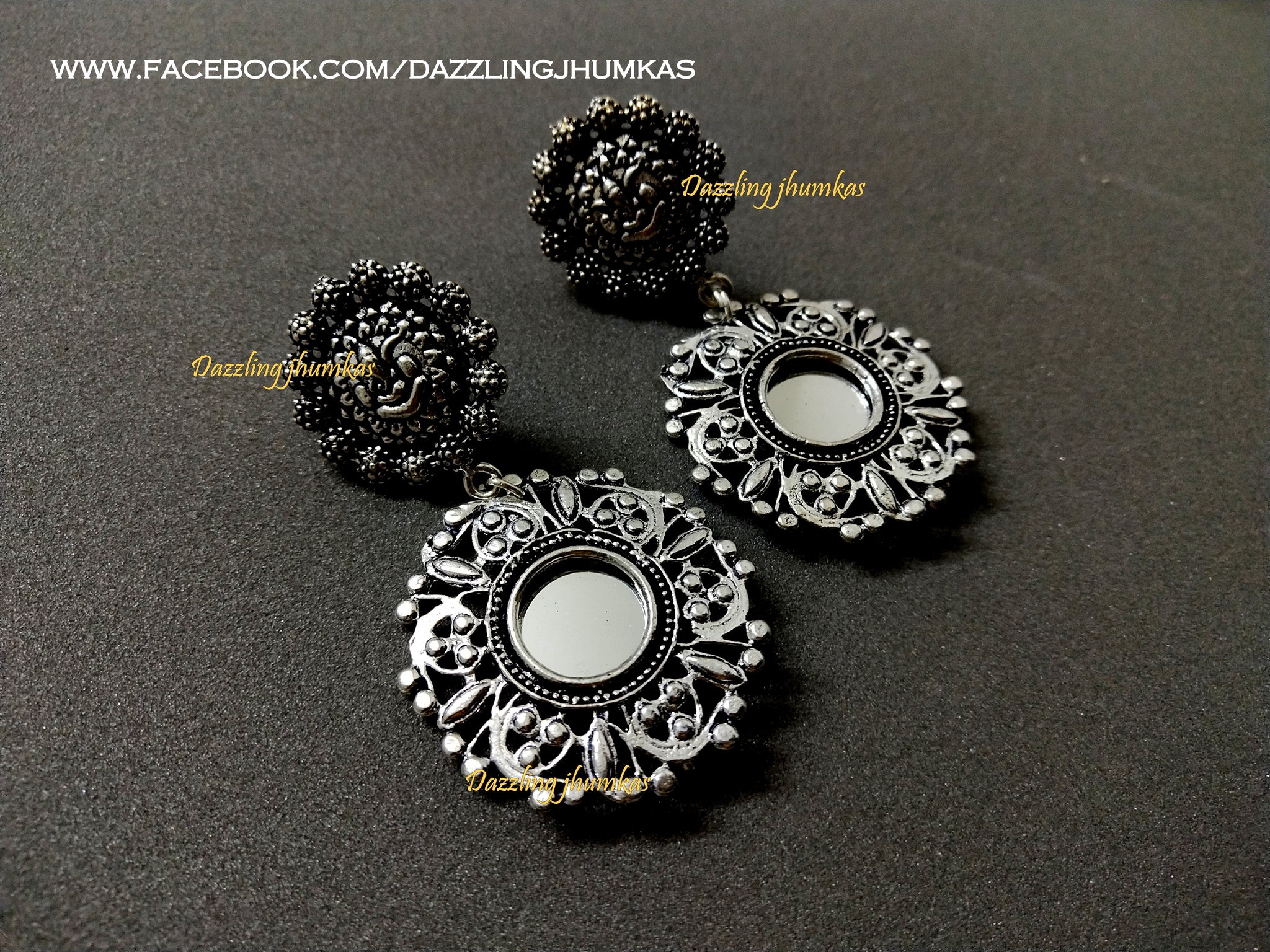 Oxidised Silver Mirror Earrings