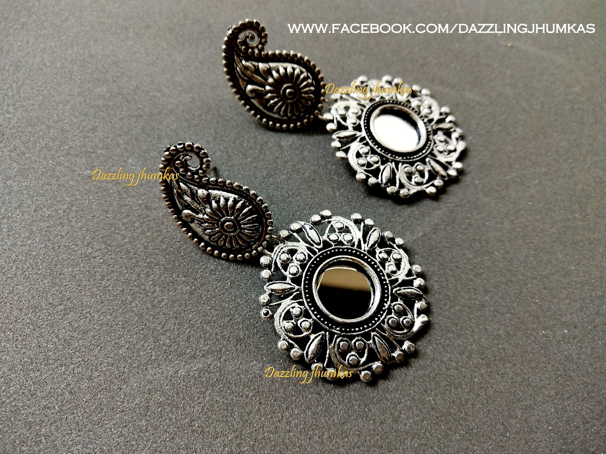 Oxidised Silver Mirror Earrings