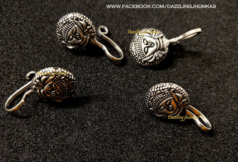 German Silver Oxidised Durga Nose pins/rings Pattern 1