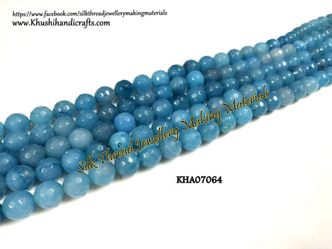 Natural Faceted Round Shaded Blue Agates - 10 mm - Gemstone Beads - KHA07064