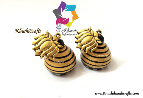 Gold shade Wooden jhumkas with Lotus Studs