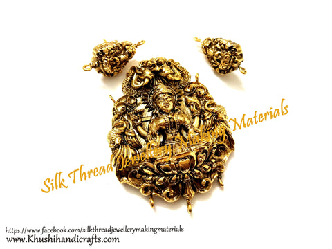 Antique Gold Lakshmi Pendant with earrings-Pattern 21!