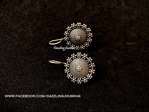 Silver Look alike Flower Oxidised Dangler Earrings