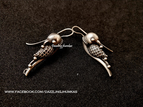 Silver Look alike Parrot Oxidised Dangler Earrings