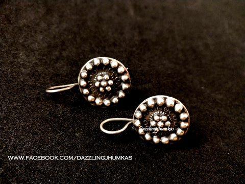 Silver Look alike Designer Flower Oxidised Dangler Earrings