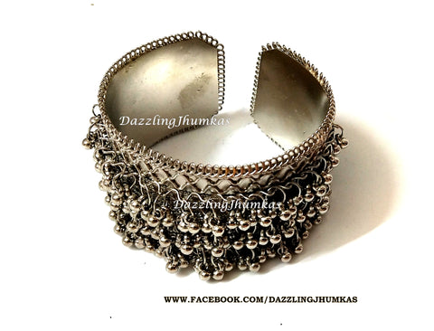 Oxidised German Silver ghungroo Cuff Bracelet Traditional kada Bangle for Women Tribal Jewelry, Oxidized Silver Jewelry,Statement German Silver Kada,Banjara,Boho, Jewelry