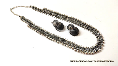 Oxidised German Silver Long haaram Necklace with Earrings Pattern 4 !