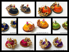 Silk thread Hooped Jhumkas with grand drum shaped stones - Khushi Handmade Jewellery