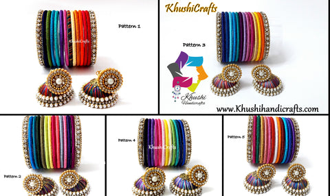 Multi-color Handmade Silk Thread Bangles with Jhumkas-Size 2.8