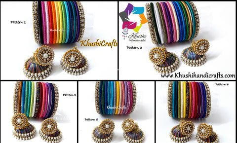Multi-color Handmade Silk Thread Bangles with Jhumkas-Size 2.6