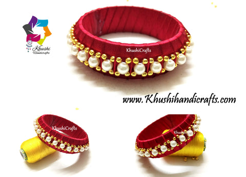 Designer Silk thread Pearl Kada Bangles in Red