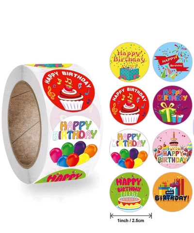 1 Inch Happy Birthday Stickers Roll