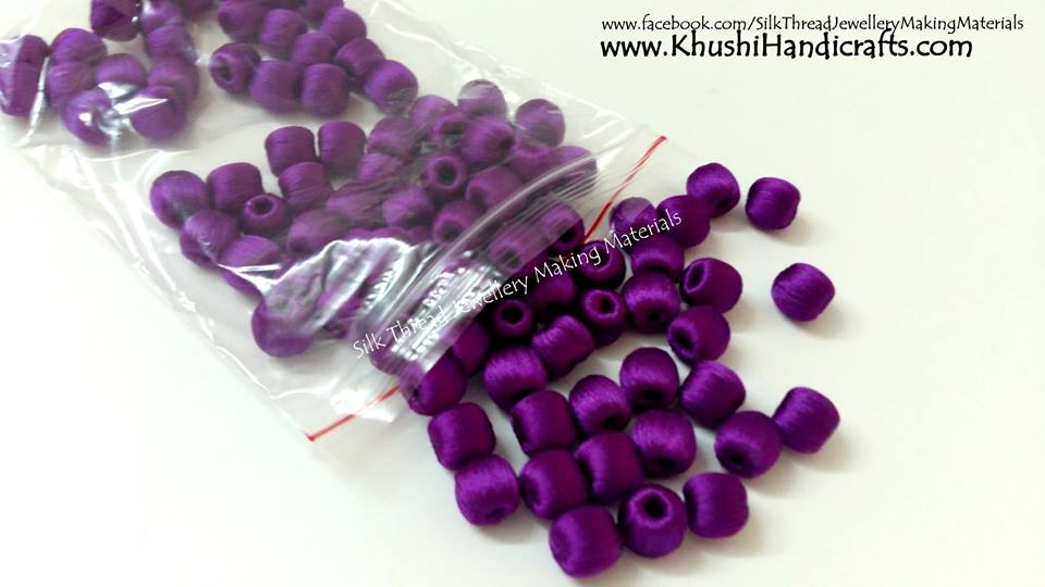 Silk Thread Beads Wrapped Purple