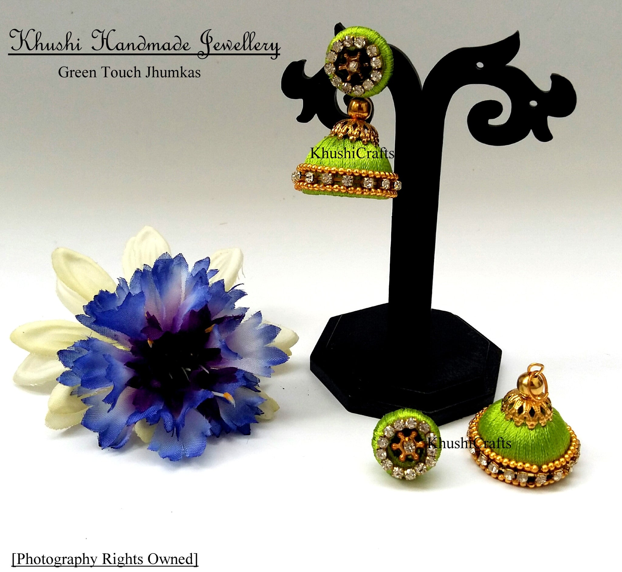 Green Touch Jhumkas - Khushi Handmade Jewellery
