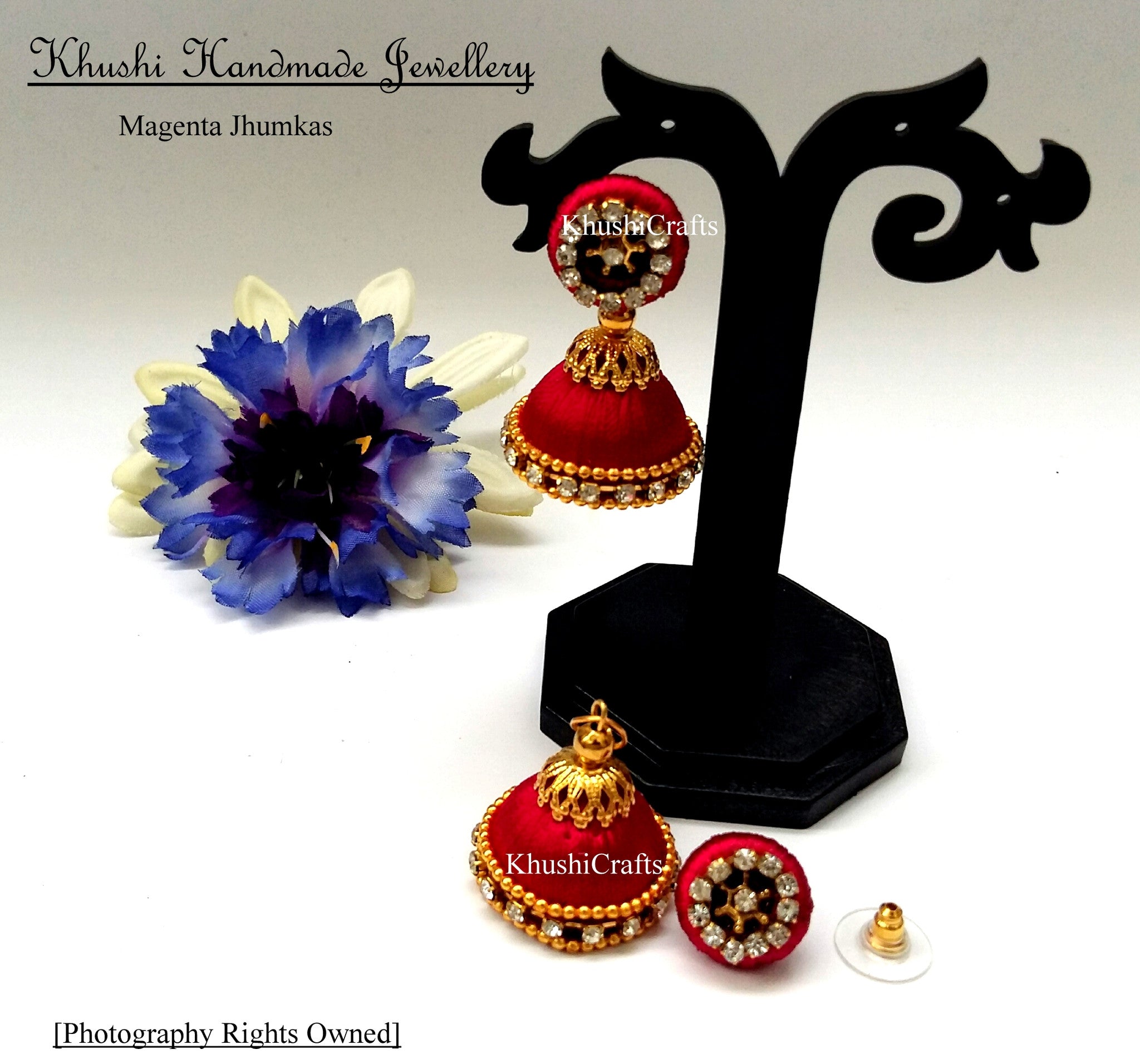 Magenta Jhumkas - Khushi Handmade Jewellery