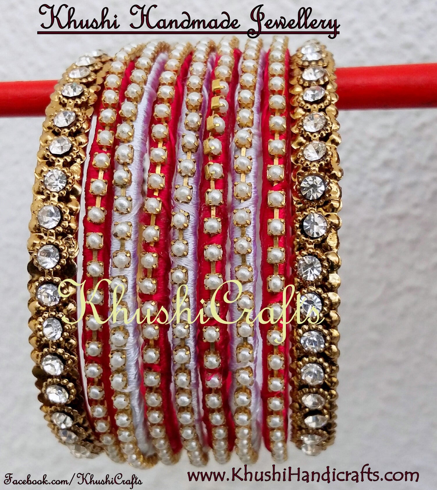 Magenta White Silk Bangles - Khushi Handmade Jewellery