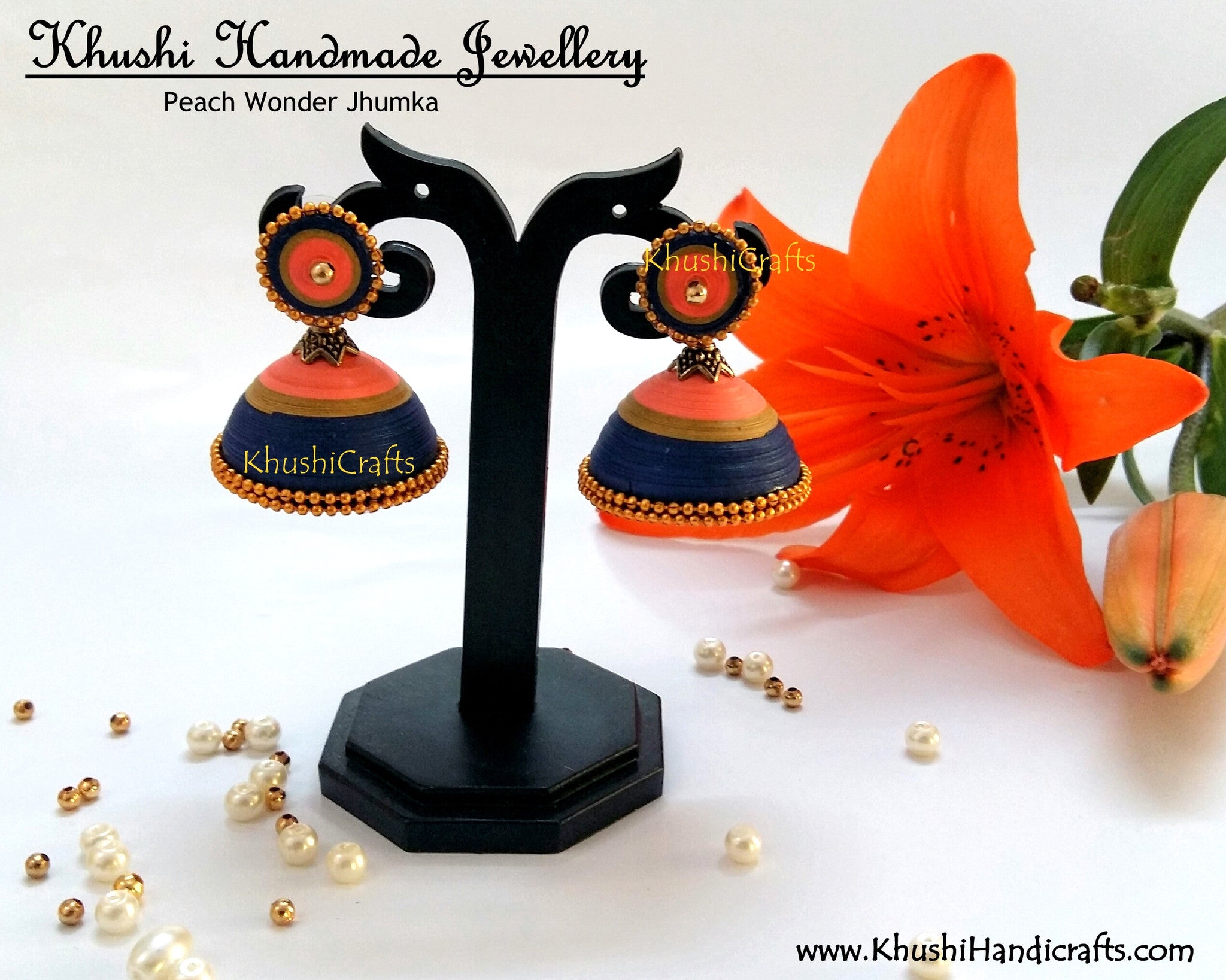 Peach Wonder Jhumkas - Khushi Handmade Jewellery