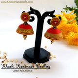 Golden Red Jhumka - Khushi Handmade Jewellery