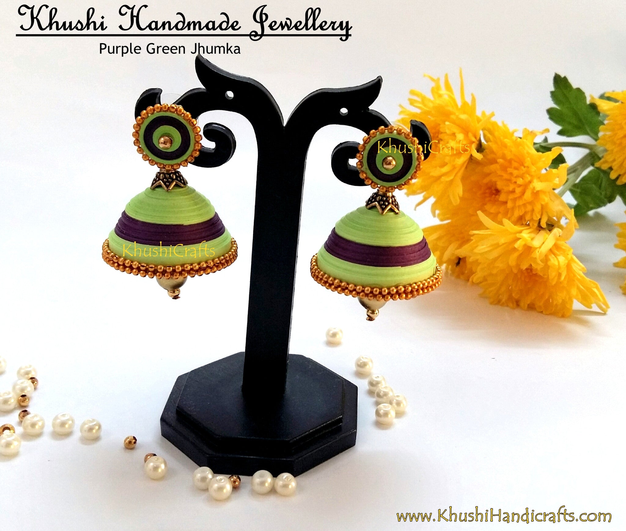 Green N Purple Jhumka - Khushi Handmade Jewellery