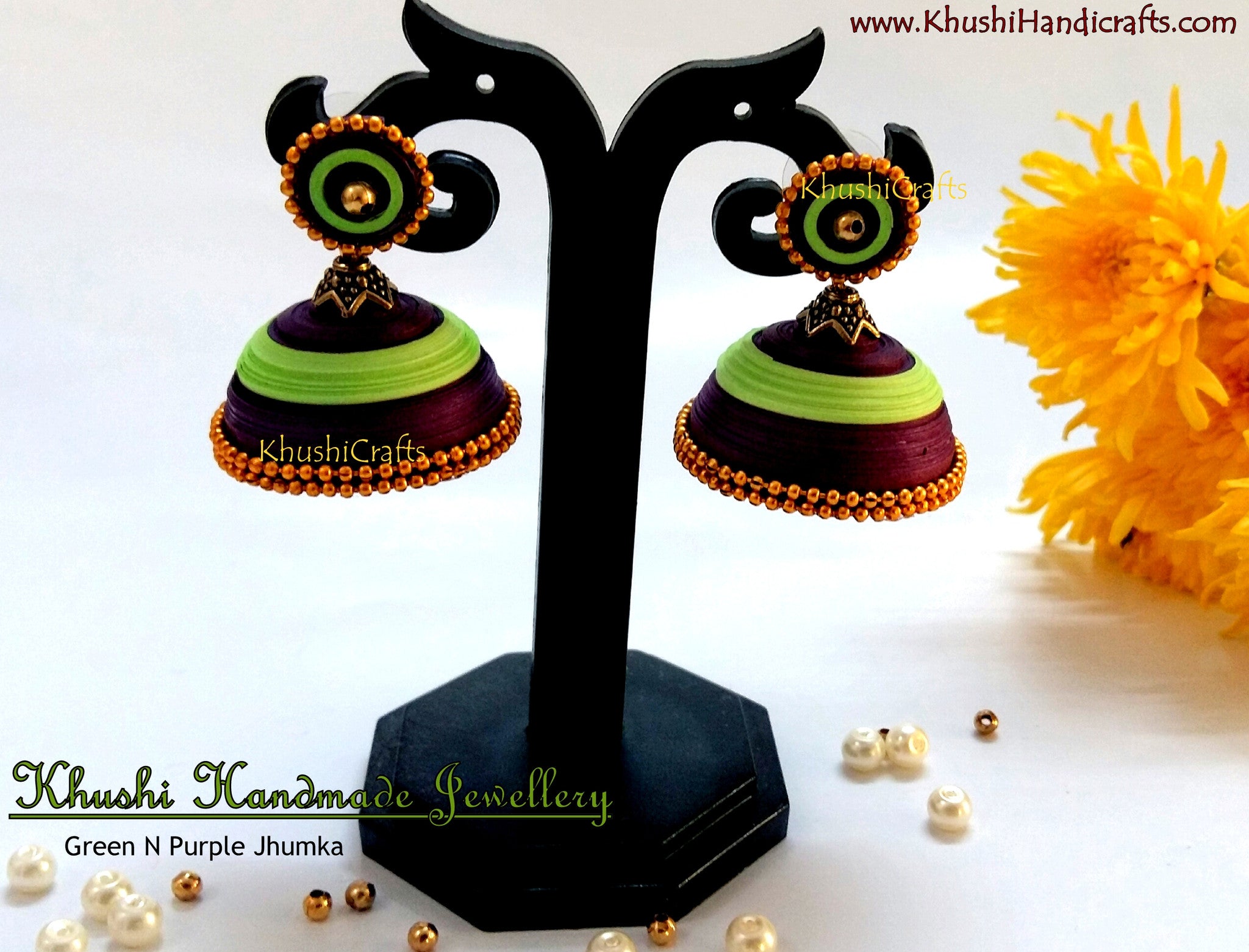 Purple Green Jhumka - Khushi Handmade Jewellery