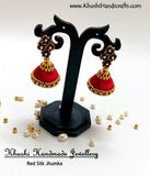 Red Silk Jhumkas - Khushi Handmade Jewellery