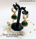 Green hooped Silk Jhumkas - Khushi Handmade Jewellery