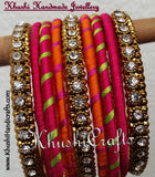 Handmade Silk Bangles in Pink and Orange - Khushi Handmade Jewellery
