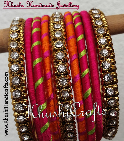 Handmade Silk Bangles in Pink and Orange