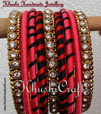 Handmade Silk Bangles in Peach Red and Black - Khushi Handmade Jewellery
