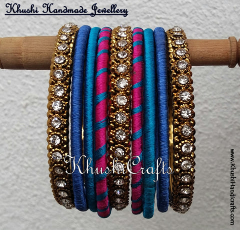 Handmade Stylish Silk Bangles in Pink and shades of Blue