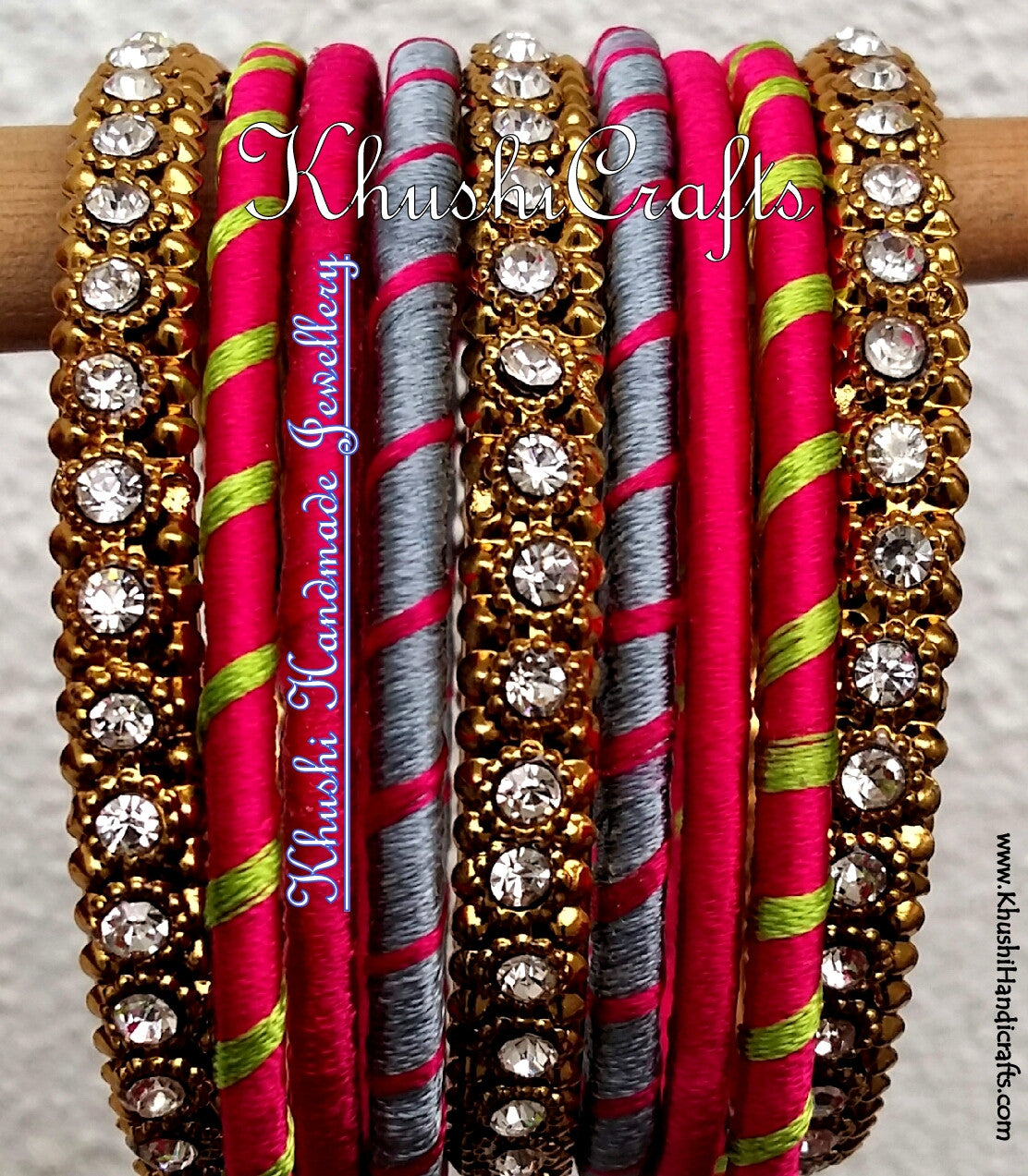 Handmade Stylish Silk Bangles in Pink and Grey - Khushi Handmade Jewellery